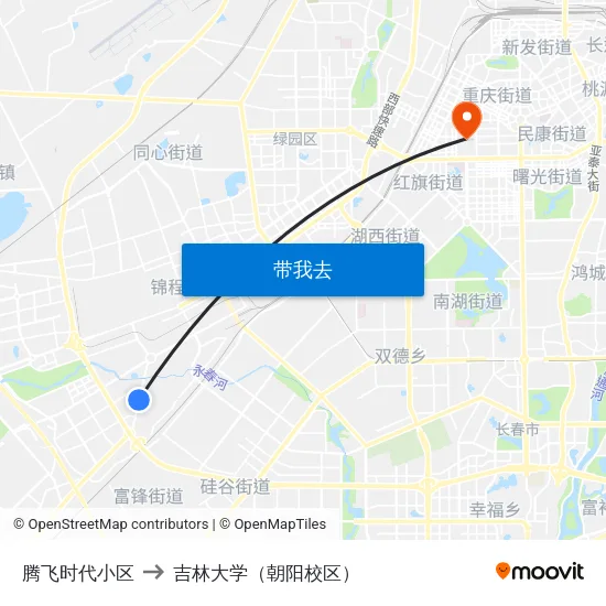 腾飞时代小区 to 吉林大学（朝阳校区） map