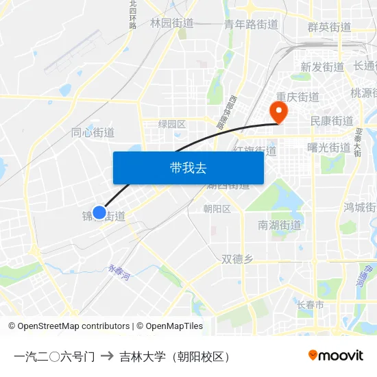 一汽二〇六号门 to 吉林大学（朝阳校区） map