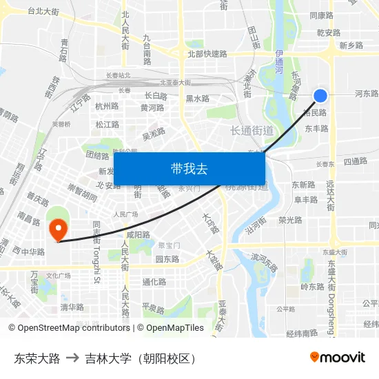 东荣大路 to 吉林大学（朝阳校区） map