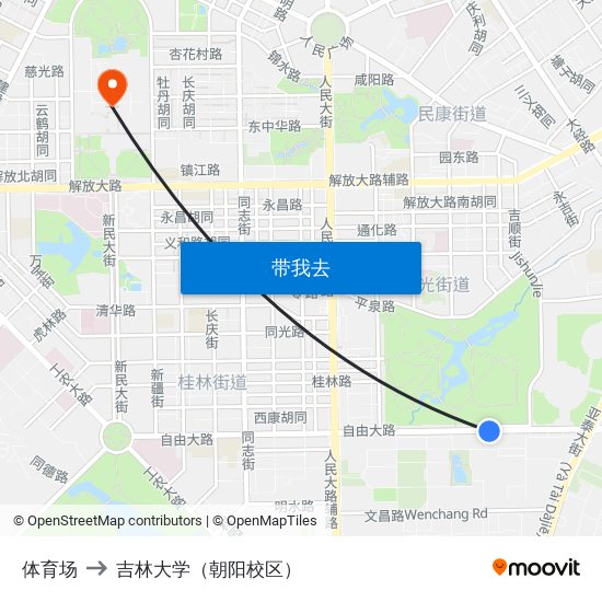 体育场 to 吉林大学（朝阳校区） map