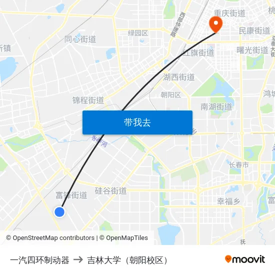 一汽四环制动器 to 吉林大学（朝阳校区） map