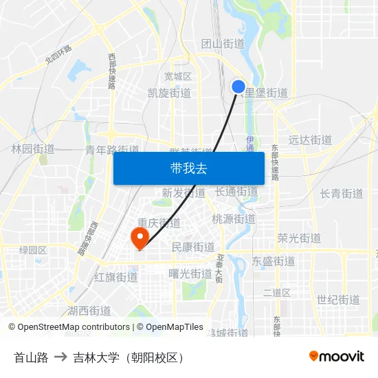 首山路 to 吉林大学（朝阳校区） map