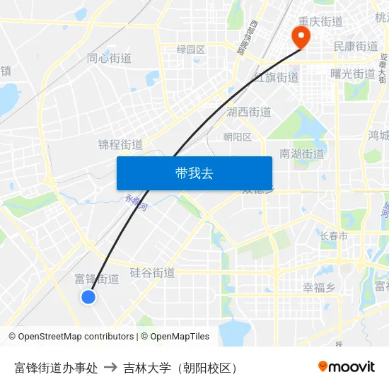富锋街道办事处 to 吉林大学（朝阳校区） map