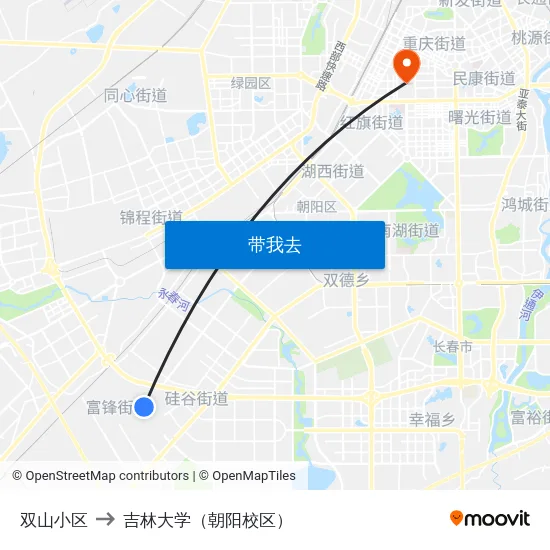 双山小区 to 吉林大学（朝阳校区） map