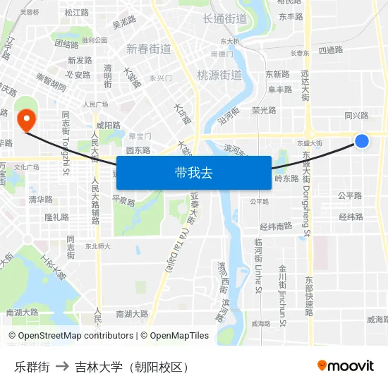 乐群街 to 吉林大学（朝阳校区） map