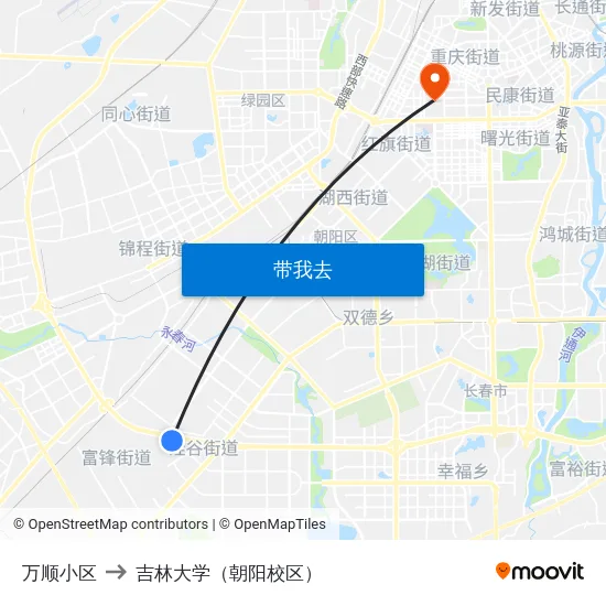万顺小区 to 吉林大学（朝阳校区） map