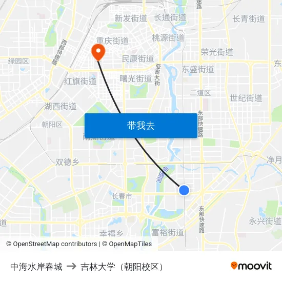 中海水岸春城 to 吉林大学（朝阳校区） map