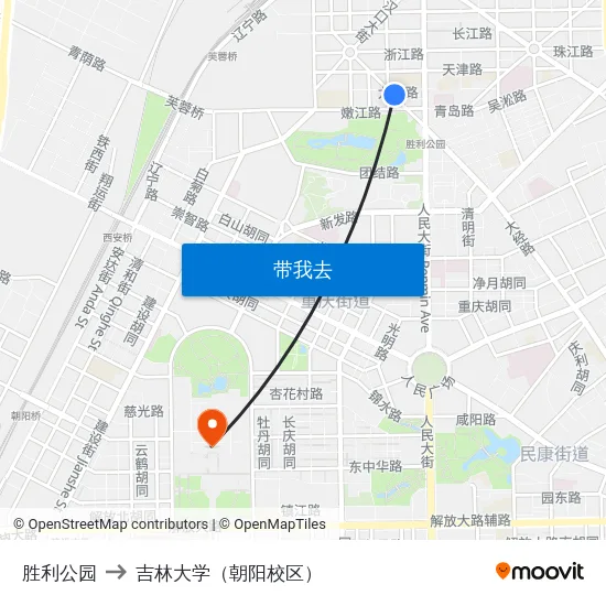 胜利公园 to 吉林大学（朝阳校区） map