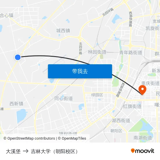 大溪堡 to 吉林大学（朝阳校区） map