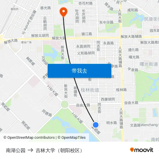 南湖公园 to 吉林大学（朝阳校区） map