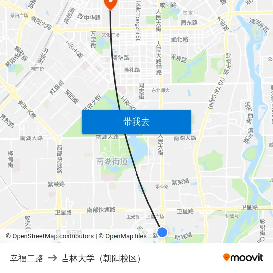 幸福二路 to 吉林大学（朝阳校区） map
