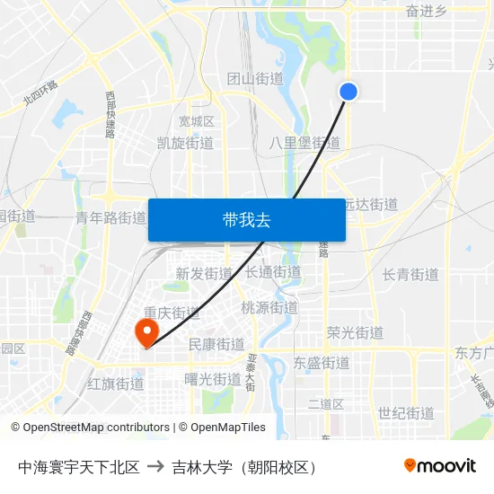 中海寰宇天下北区 to 吉林大学（朝阳校区） map