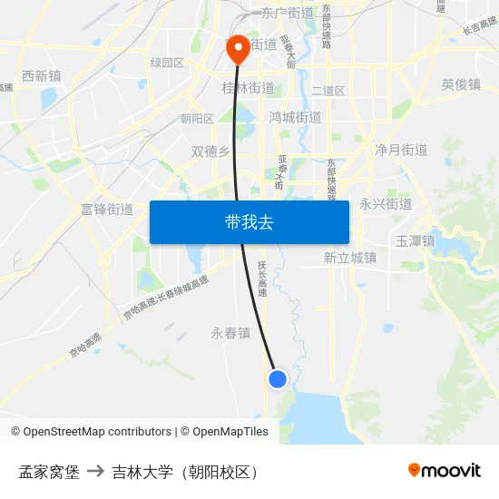 孟家窝堡 to 吉林大学（朝阳校区） map