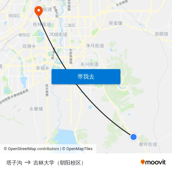 塔子沟 to 吉林大学（朝阳校区） map