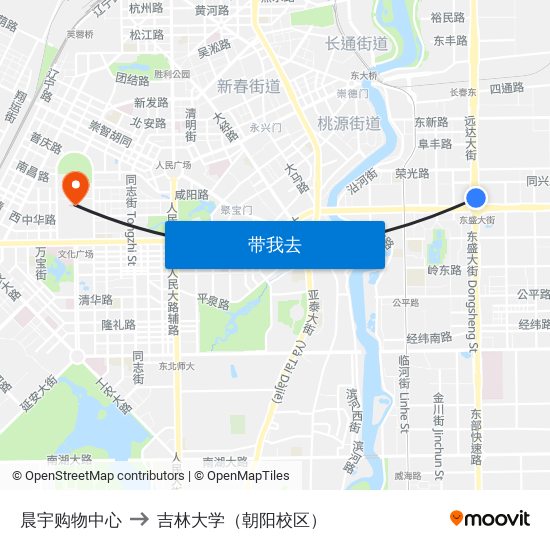 晨宇购物中心 to 吉林大学（朝阳校区） map