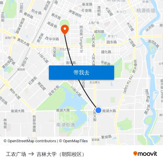 工农广场 to 吉林大学（朝阳校区） map