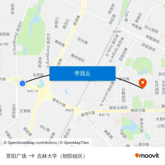 景阳广场 to 吉林大学（朝阳校区） map