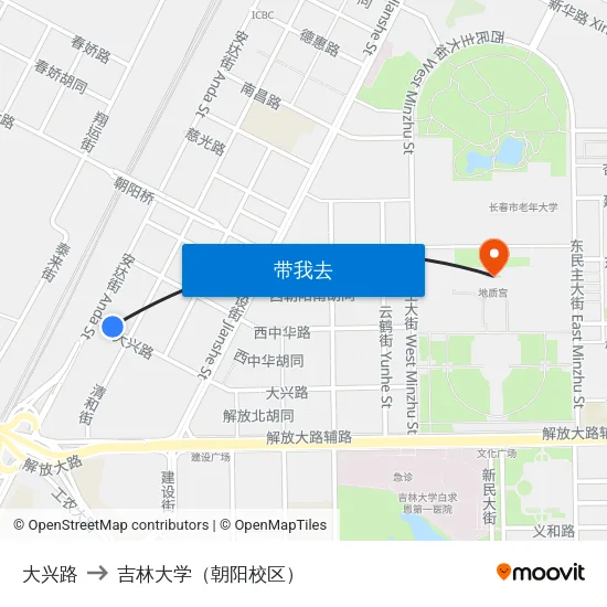 大兴路 to 吉林大学（朝阳校区） map