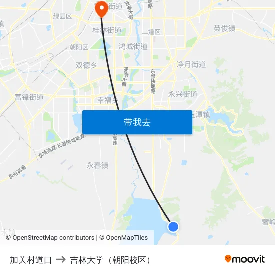 加关村道口 to 吉林大学（朝阳校区） map