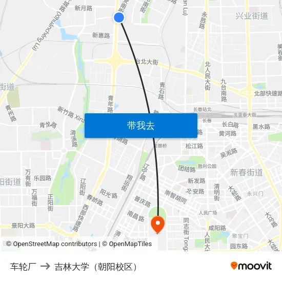车轮厂 to 吉林大学（朝阳校区） map