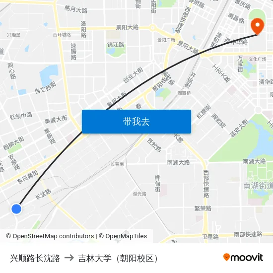 兴顺路长沈路 to 吉林大学（朝阳校区） map