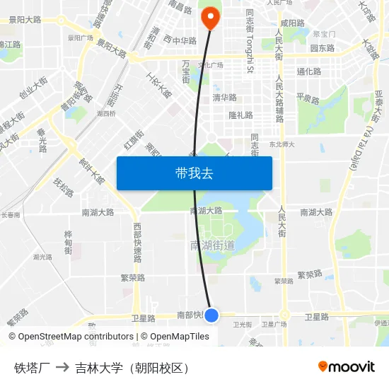 铁塔厂 to 吉林大学（朝阳校区） map