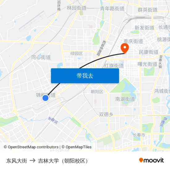 东风大街 to 吉林大学（朝阳校区） map