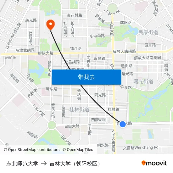 东北师范大学 to 吉林大学（朝阳校区） map