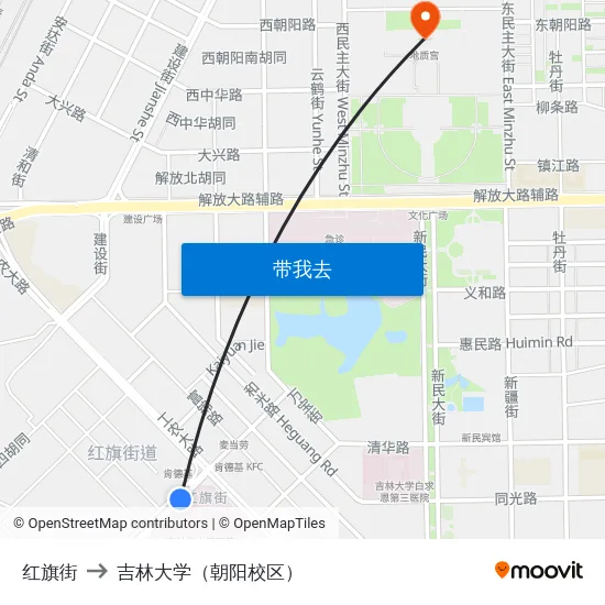 红旗街 to 吉林大学（朝阳校区） map