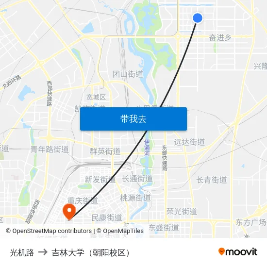 光机路 to 吉林大学（朝阳校区） map