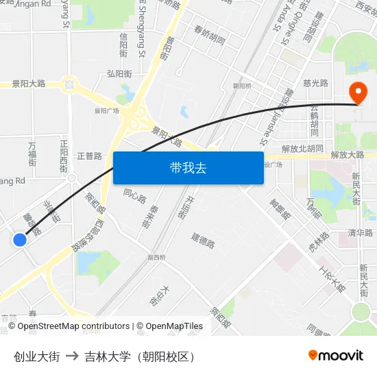 创业大街 to 吉林大学（朝阳校区） map