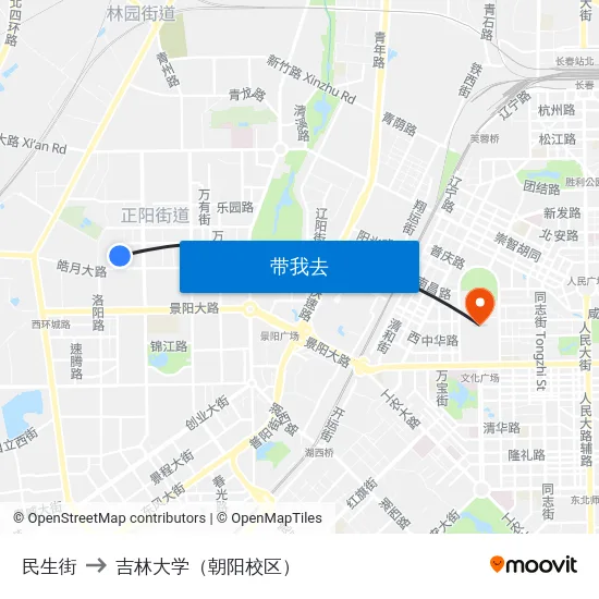 民生街 to 吉林大学（朝阳校区） map