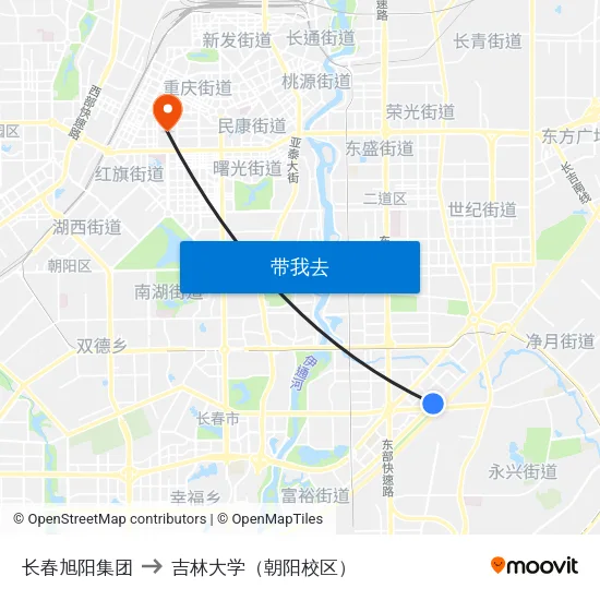 长春旭阳集团 to 吉林大学（朝阳校区） map