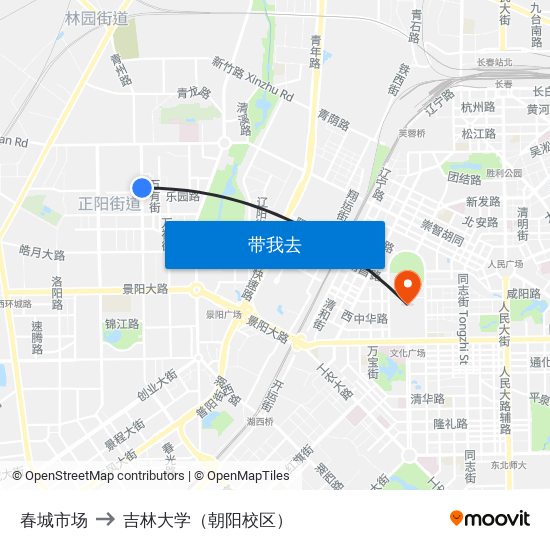 春城市场 to 吉林大学（朝阳校区） map