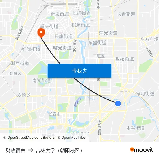 财政宿舍 to 吉林大学（朝阳校区） map