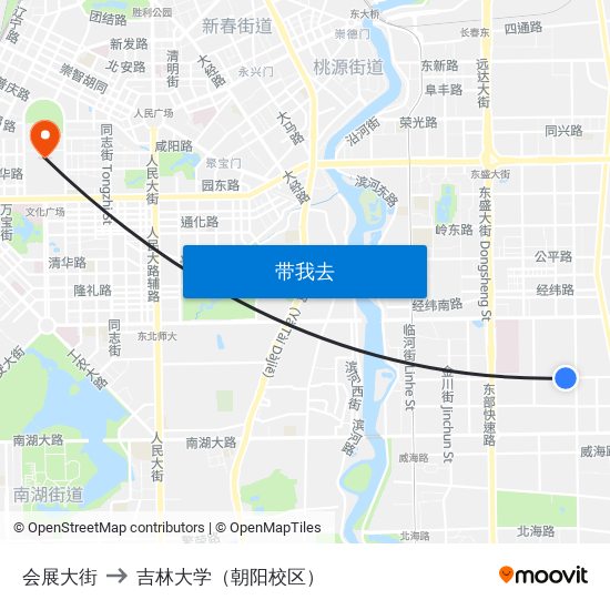 会展大街 to 吉林大学（朝阳校区） map
