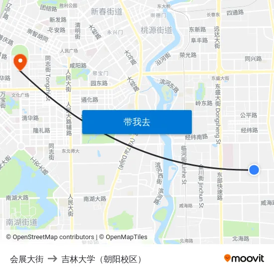 会展大街 to 吉林大学（朝阳校区） map