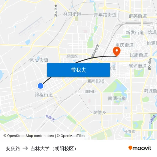 安庆路 to 吉林大学（朝阳校区） map
