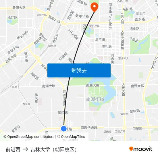 前进西 to 吉林大学（朝阳校区） map