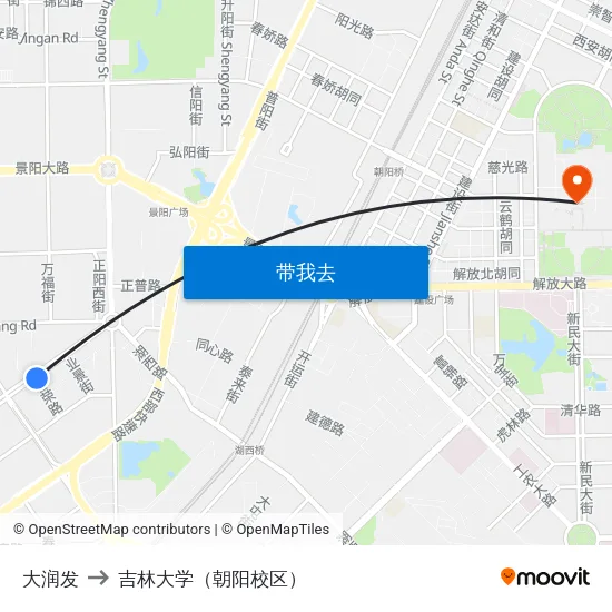 大润发 to 吉林大学（朝阳校区） map