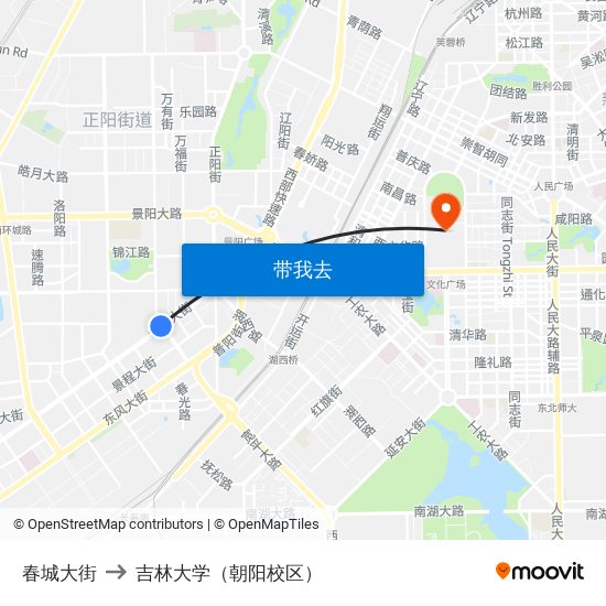 春城大街 to 吉林大学（朝阳校区） map