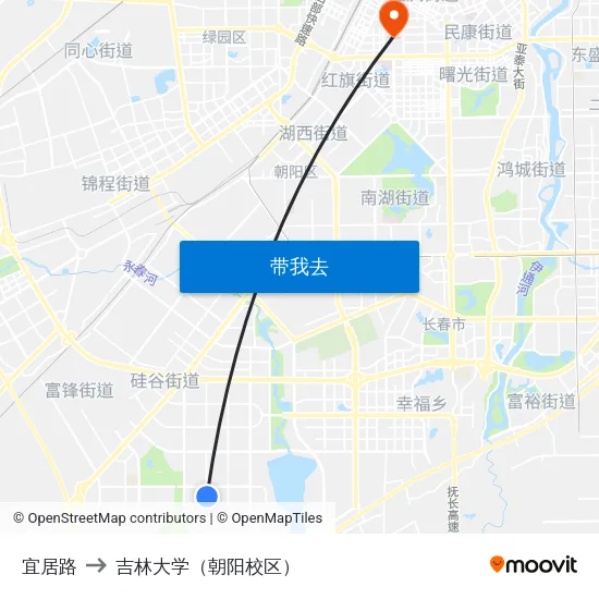 宜居路 to 吉林大学（朝阳校区） map