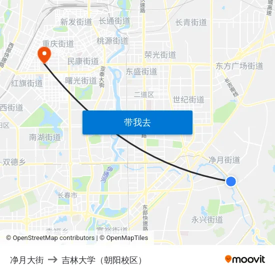 净月大街 to 吉林大学（朝阳校区） map