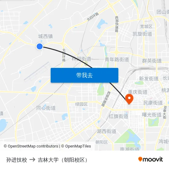 孙进技校 to 吉林大学（朝阳校区） map