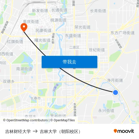 吉林财经大学 to 吉林大学（朝阳校区） map
