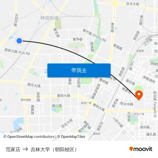 范家店 to 吉林大学（朝阳校区） map