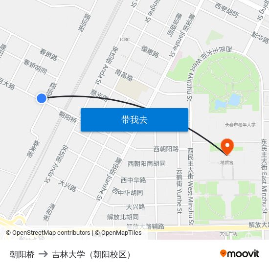 朝阳桥 to 吉林大学（朝阳校区） map