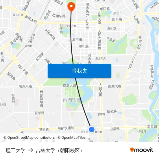 理工大学 to 吉林大学（朝阳校区） map