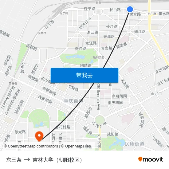 东三条 to 吉林大学（朝阳校区） map