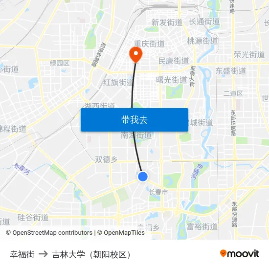幸福街 to 吉林大学（朝阳校区） map